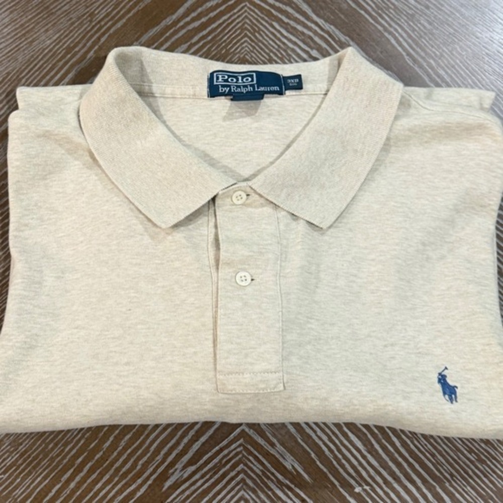 Polo Ralph Lauren Long Sleeve Polo Shirt Oatmeal Beige 3XB Big Mens Cotton Pony - Picture 7 of 7